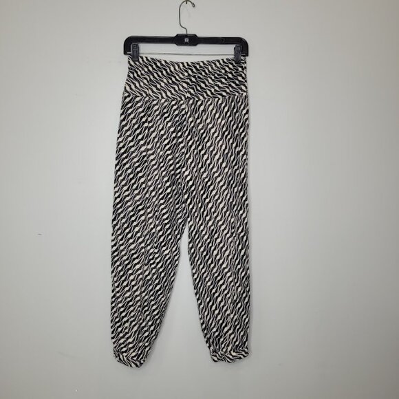 Anthropologie Linen Blend Petite Ivory Zebra Printed High Rise Tapered Pants 0P - Picture 9 of 11